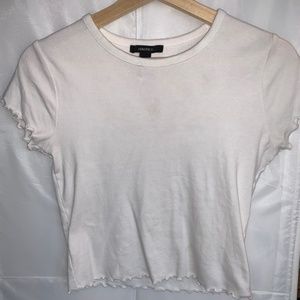 F21 White Lettuce Edge Short Sleeve Shirt